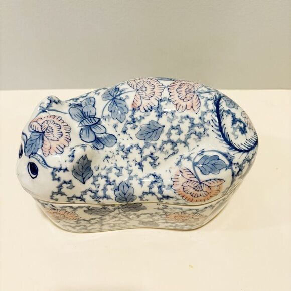 VTG Chinoiserie Ceramic Cat Large Trinket Box Container - Picture 4 of 9